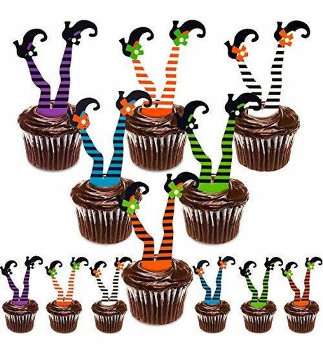 Toppers Para Cupcakes Piernas De Bruja 30 Piezas 6 Colores