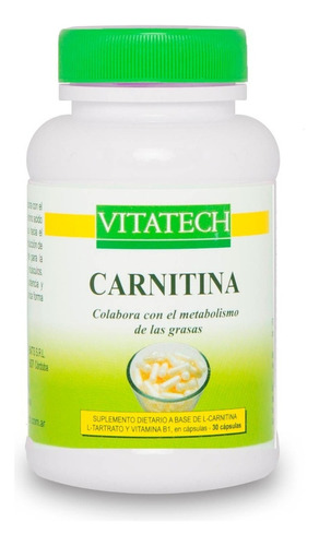 Carnitina Vita Tech X 30 Capsulas Quemador De Grasas Sabor Sin Sabor