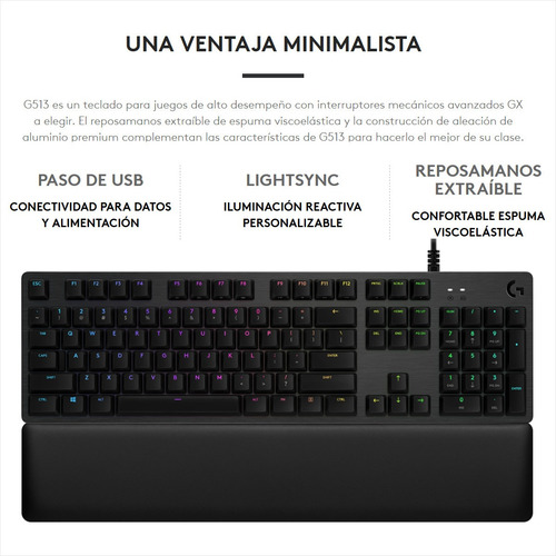 Imagen 3 de 10 de Logitech G513 Carbon Teclado Gamer Mecánico Gx Brown Tactile