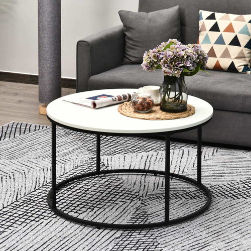 Mesa De Centro De Marco Circular En Metal Negro Con Acabado