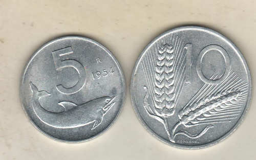 Italia Monedas De 5 Y 10 Liras Del Año 1954 - Xf++