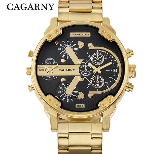 Relógio Masculino Grande Pesado Marca Cagarny Dourado Barato