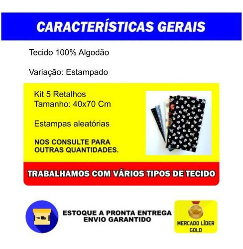 5 Retalhos De Tricoline 100% Algodão P/ Máscara Proteção