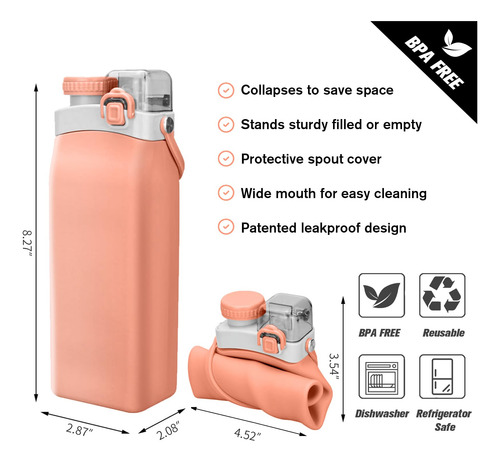 Botella De Agua Silicona 590ml Con Popote Y Correa Mmg