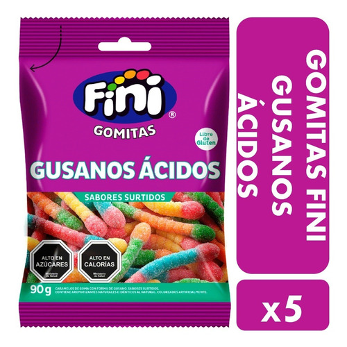 Gomitas Fini Gusanos Ácidos Sabores Surtidos (pack De 5 Uni)