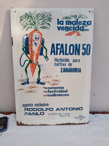 Lindo Antiguo Cartel Litografiado Herbicida Afalon Zanahoria