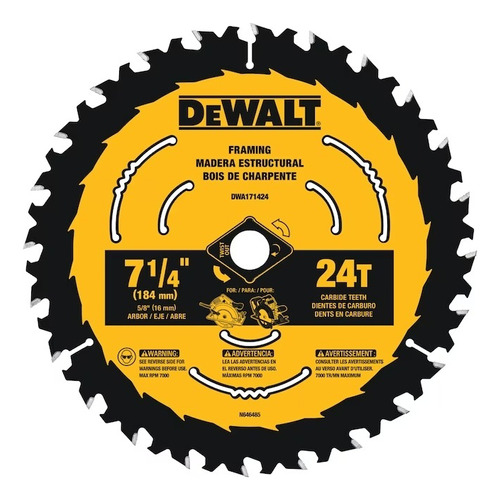 Disco Sierra Circular 184mm 24 Dientes Dewalt Dwa171424