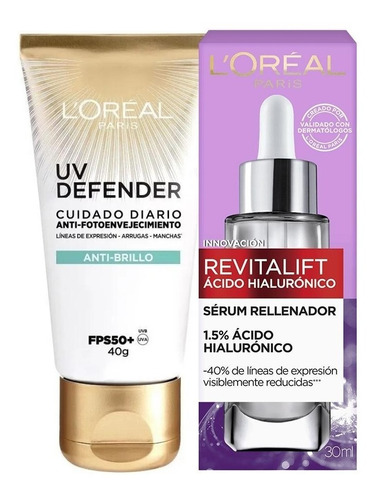 Kit Loreal Bloqueador Solar Uv Defender + Sérum Revitalif