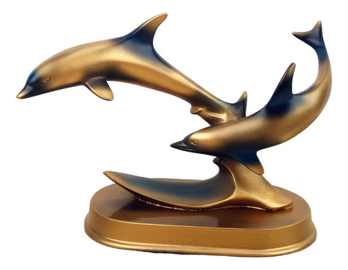 Riding Wave Dolphin Estatua Animal Estatuilla Adorno Oro