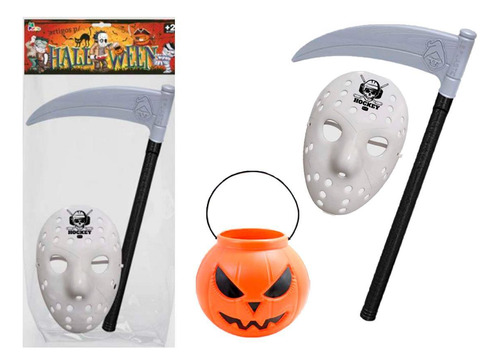 Kit Halloween Abóbora Mascara E Foice Aterroriza Sua Festa