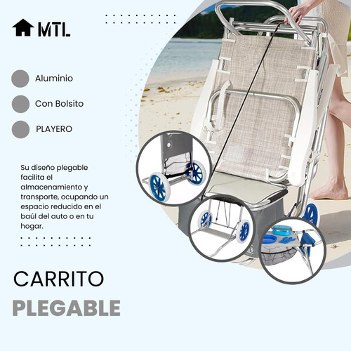 Carrito Mesa Plegable Playera Mtl Aluminio Integrada Bolsillo Almacenamiento Ligero Resistente Versátil Ideal Playa Camping Actividades Al Aire Libre Verano Reforzado