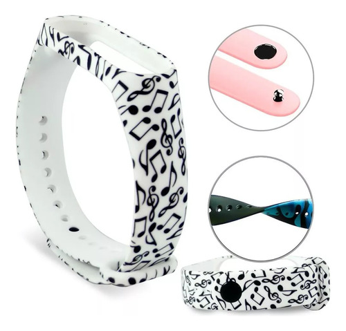 Pulsera Malla Para Mi Band 4/3/5/6 Diseño Notas Musicales