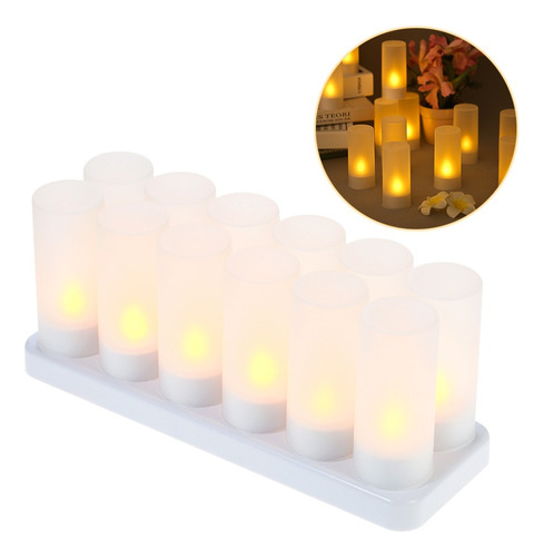 Juego De 12 Velas Recargables Led Parpadeantes Sin Llama.