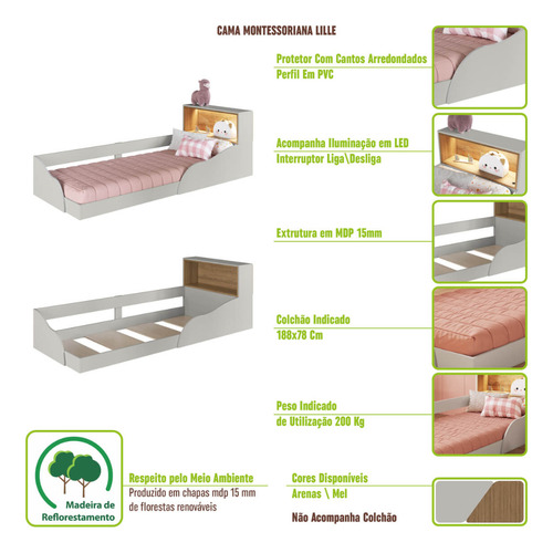 Quarto Infantil Completo Cômoda E Cama Montessoriana Cj080 Arenas Art In Móveis