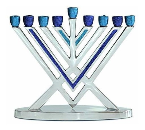 Ner Mitzvah Blue Glitter Aluminio Chabad Candle Menorah - Se