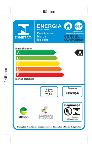 Forno Embutir A Gás Consul 78l Com Grill E Timer - Coa84ce Preto