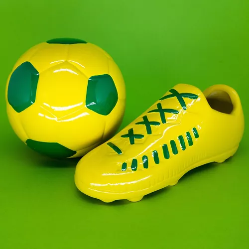 BOLA DE FUTEBOL CERAMICA VERDE E AMARELO