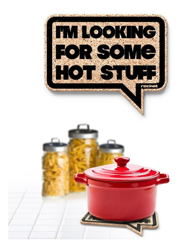 Imagen 1 de 5 de Corcho Para Objetos Calientes Con Frase Hot Stuff