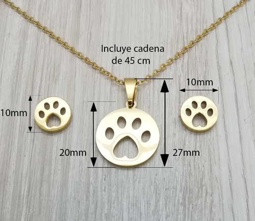 Imagen 3 de 4 de Juego Collar Y Aretes Diseño Huellas Chapa De Oro 22 K M3104