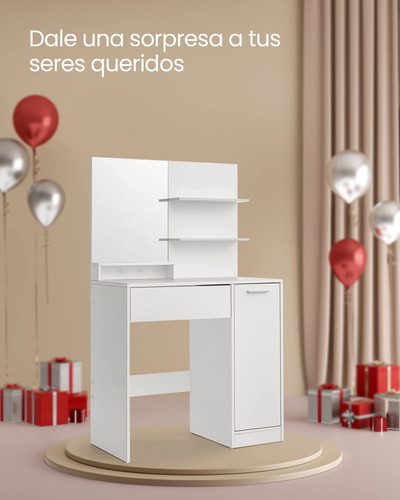 Tocador Mesa De Maquillaje Con Espejo Grande Y Cajón Blanco