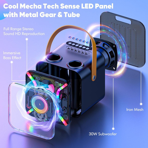 Máquina De Karaoke Con 2 Micrófonos Inalámbricos Y Bluetooth