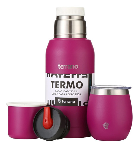 Set Acero Terrano Termo 750ml Y Mate En Colores Varios