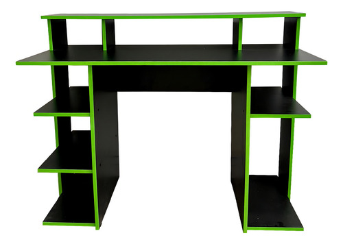Diseños Modernos 7118 Escritorio Gamer Mesa Con Alzada Y Estantes Laterales Verde Y Negro