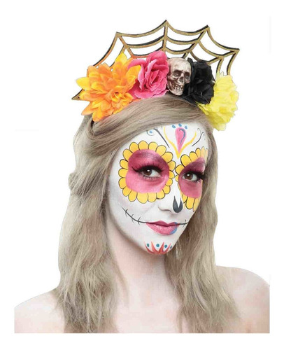Diadema De Catrina Telaraña Flores Halloween Ghoulish