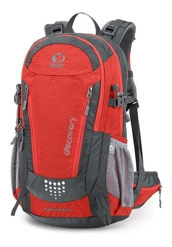 Mochila Trekking Camping 40 L Discovery Mochilero Reforzada Color Rojo/Gris 2 Diseño de la tela Liso