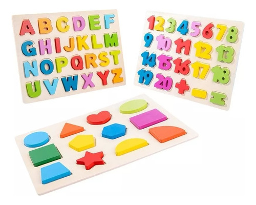 Set3 Tabla Encaje Abecedario Y Números Didáctico Madera Niño