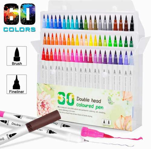 Marcadores Acuarelables Doble Punta Pincel Pluma 60 Colores