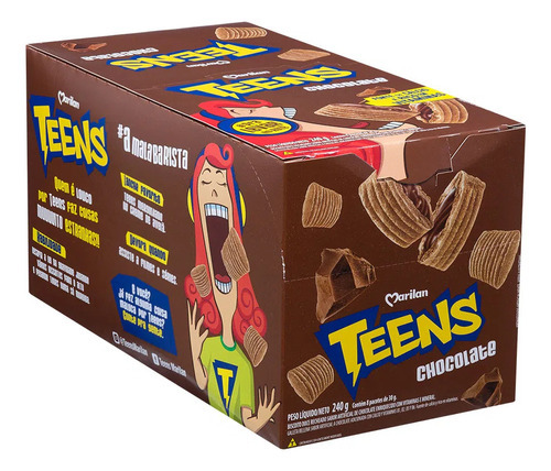 Biscoito Wafer Marilan Teens Chocolate Caixa 8 Unidades 30g