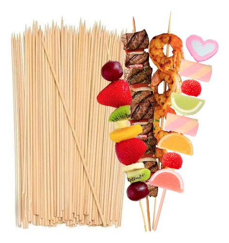 200 Palillos De Bambú Natural De 30cm Para Brochetas De Punta Afilada