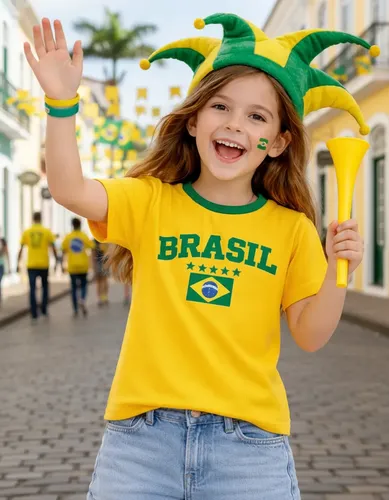 Camiseta Brasil Infantil Menina Look Torcedora  Copa Mundo