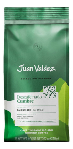Café Juan Valdez Cumbre Descafeinado - Grano Molido 340 Gr