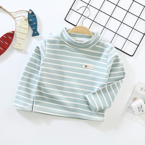 Camiseta De Manga Larga Con Cuello Alto A Rayas Para Niños