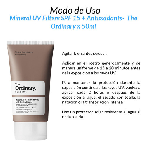 2 Mineral Uv Filters Spf 15+antioxidants-the Ordinary X 50ml