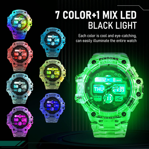 Pinidous Reloj Deportivo Digital Para Hombre, Luz Led De 7 C