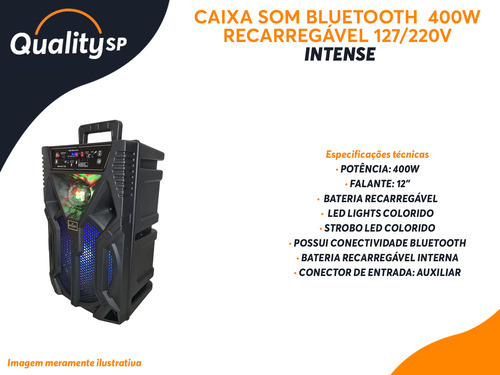 Caixa Som Bluetooth 12 Polegada 400w Strobo Led Bivolt