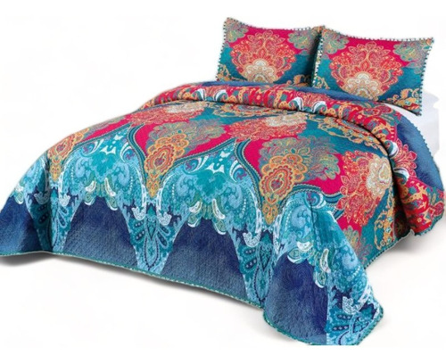 Cobertor Tipo Quilt De Verano Con Pompones King