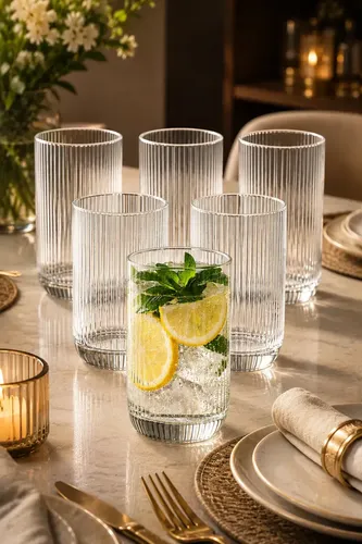 Copo de Vidro Canelado 400ml para Mesa Posta e Drinks, Pack com 6