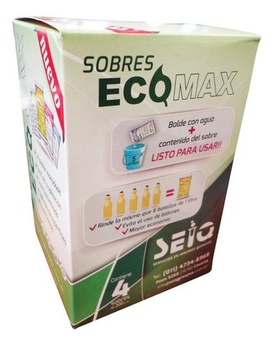 Imagen 3 de 5 de Desinfectante 5 Litros Ecomax X Caja De 4 Sobres P/ Diluir