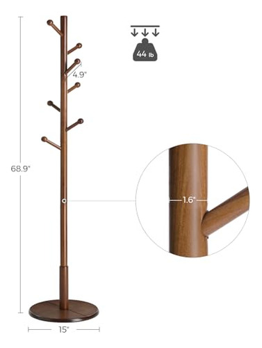 Perchero De Pie De Madera Maciza Vasagle, Con 7 Ganchos, 3 O