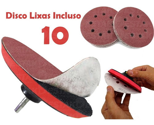 Imagem 1 de 9 de Base De Lixa Disco C/ Velcro 125 + Lixas 40g E 100g