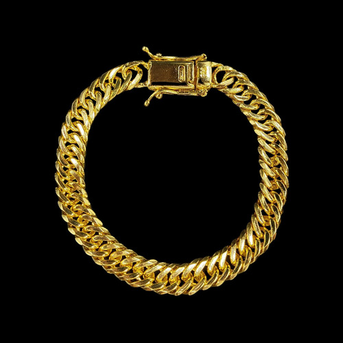 Pulsera gruesa de 10 mm chapada en oro para hombre de primera calidad, 23 cm de longitud, color dorado, 10 cm de diámetro