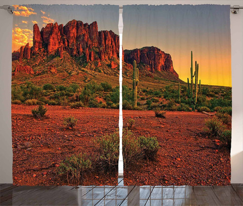 Cortinas Saguaro, Co Da Vista Del Atardecer Del Desiert...