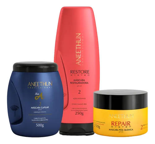 Kit Cronograma Capilar Aneethun 3 Produtos Reparação