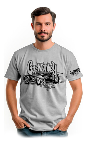 Playera Gris Gas Monkey Auto Clasico