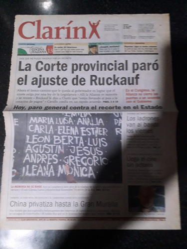 Tapa Diario Clarín 19 7 2001 Ruckauf Amia Ajuste China 
