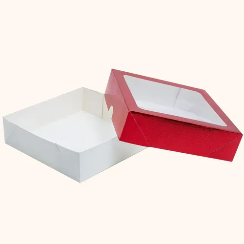 Caixa Com Visor Embalagem Presente 15x15x4 C/ 10un Vermelha